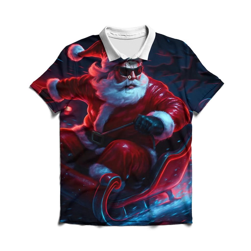 Neon Sleigh Drift Santa branded logo polo shirts