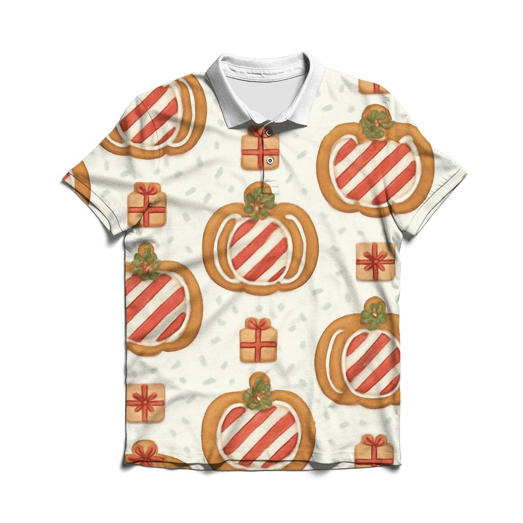 Ivory Gingerbread Pumpkin Grid On White Background personalized polo shirts