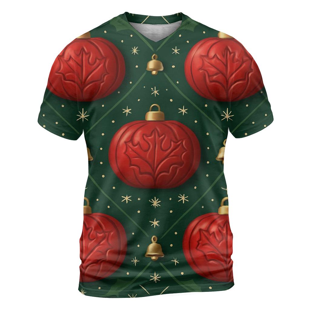 Crimson Pumpkin Ornament Lattice On Pine Green Background artistic all-over print tops
