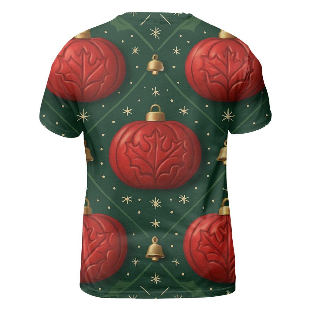 Crimson Pumpkin Ornament Lattice On Pine Green Background artistic all-over print tops
