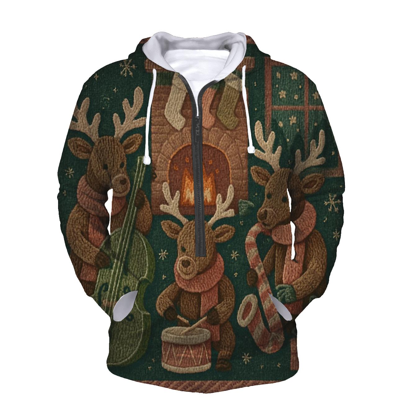 Woolly Reindeer Jazz Trio By The Fireplace heavyweight hoodies