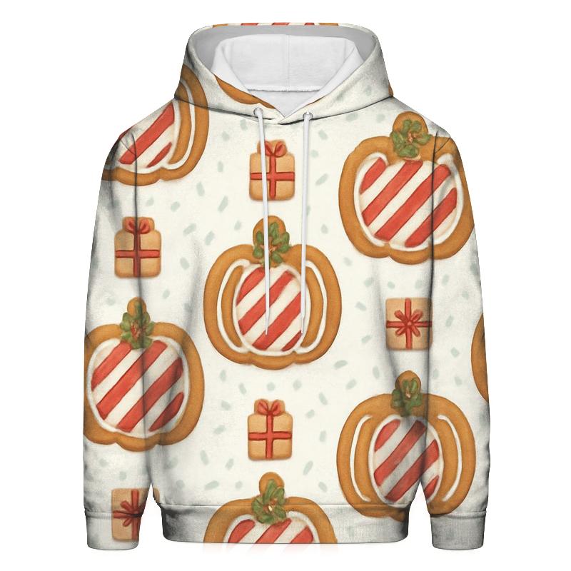 Ivory Gingerbread Pumpkin Grid On White Background lightweight hoodies