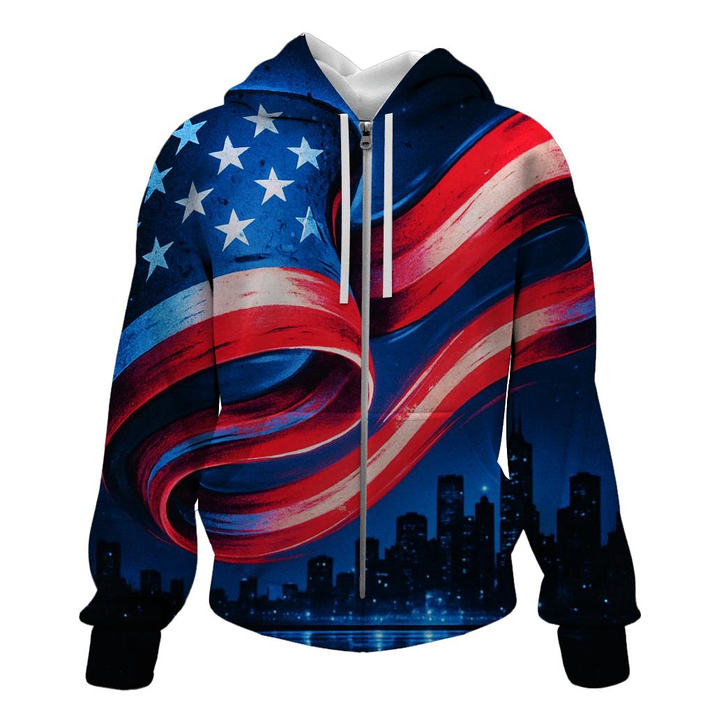 Neon Liberty Skyline Wave graphic hoodies