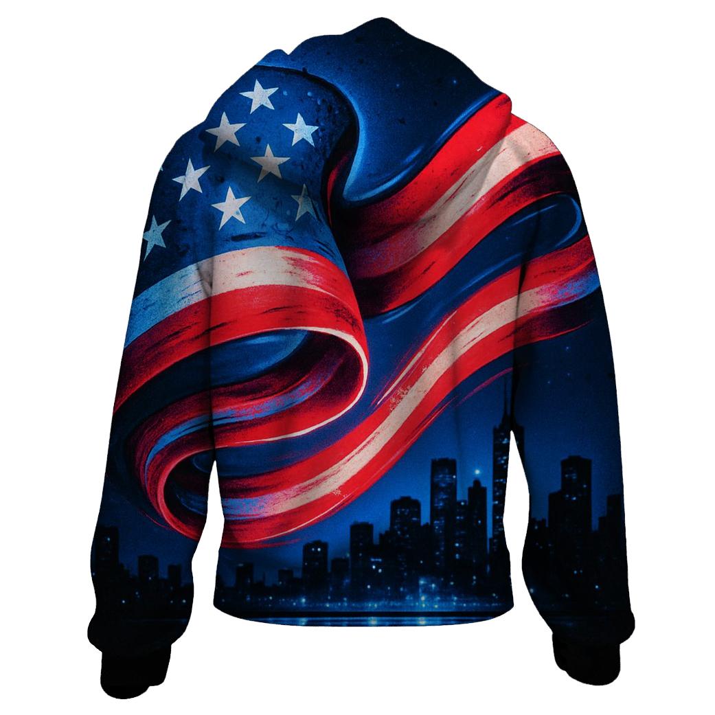 Neon Liberty Skyline Wave graphic hoodies