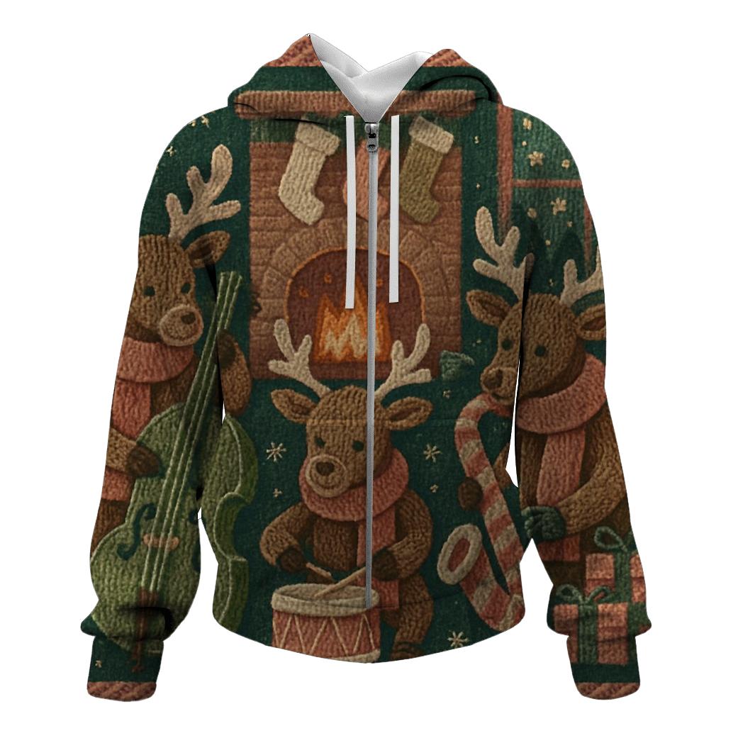 Woolly Reindeer Jazz Trio By The Fireplace heavyweight hoodies