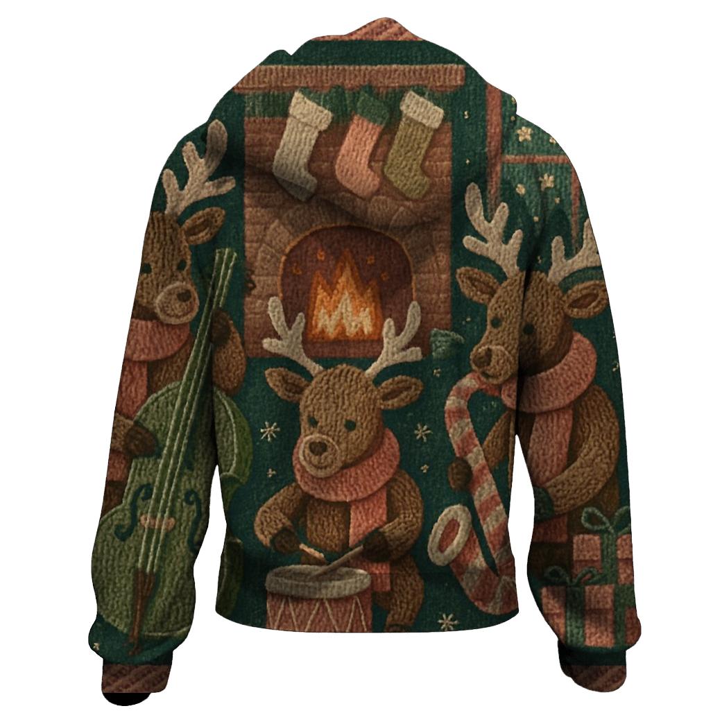 Woolly Reindeer Jazz Trio By The Fireplace heavyweight hoodies