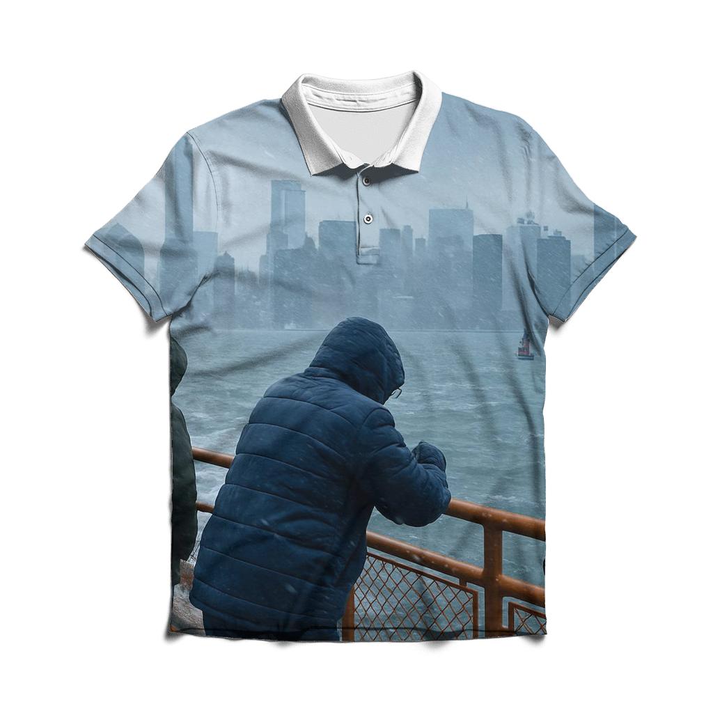 Snow Squall Panorama From The Staten Island Ferry premium cotton polo shirts