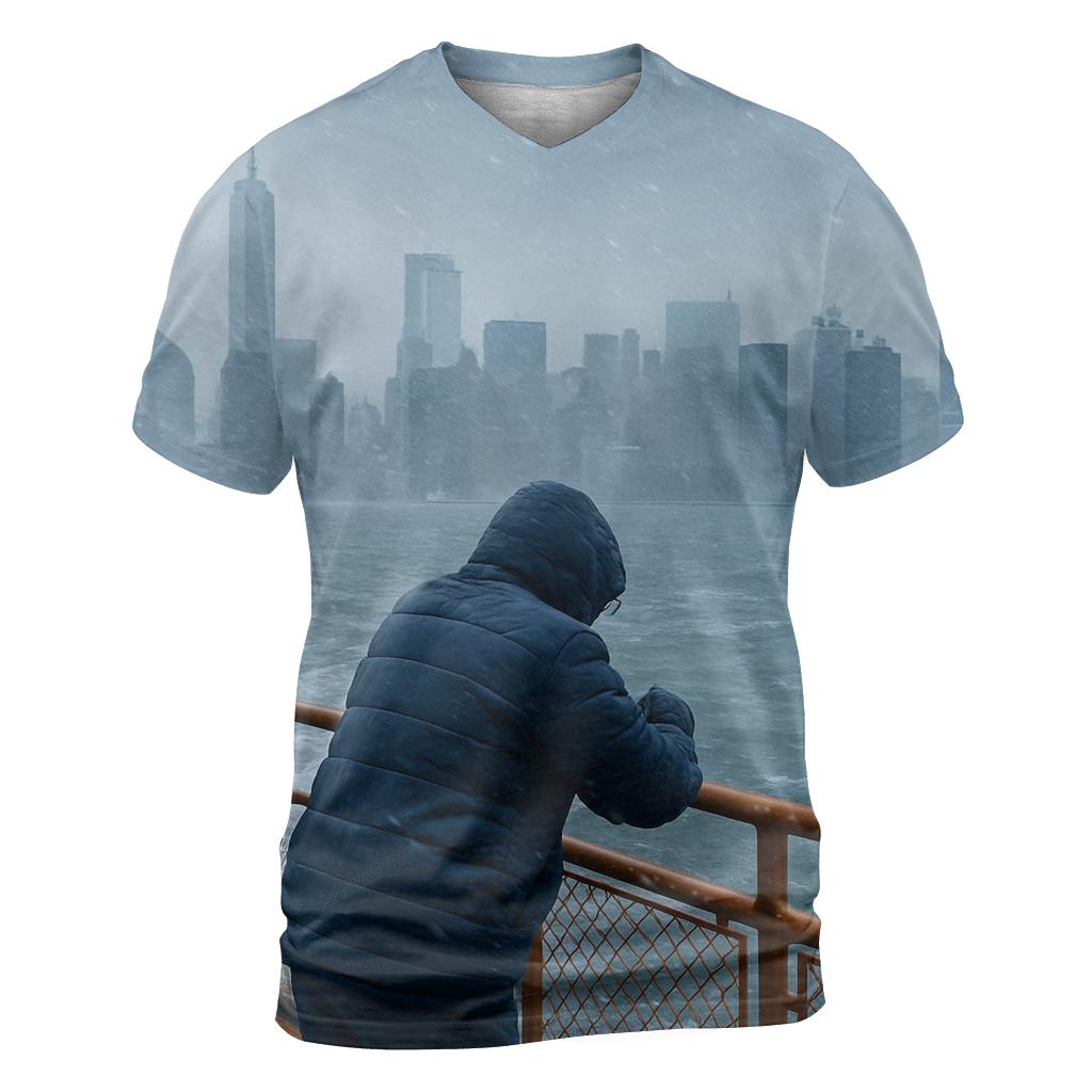 Snow Squall Panorama From The Staten Island Ferry designer pattern shirts