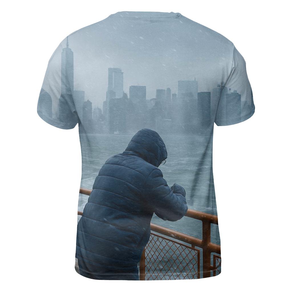 Snow Squall Panorama From The Staten Island Ferry designer pattern shirts