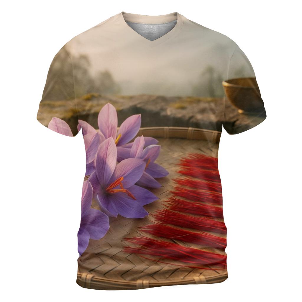Saffron Crocus Stigmas Drying On A Stone Terrace In Kashmir creative print fashion shirts