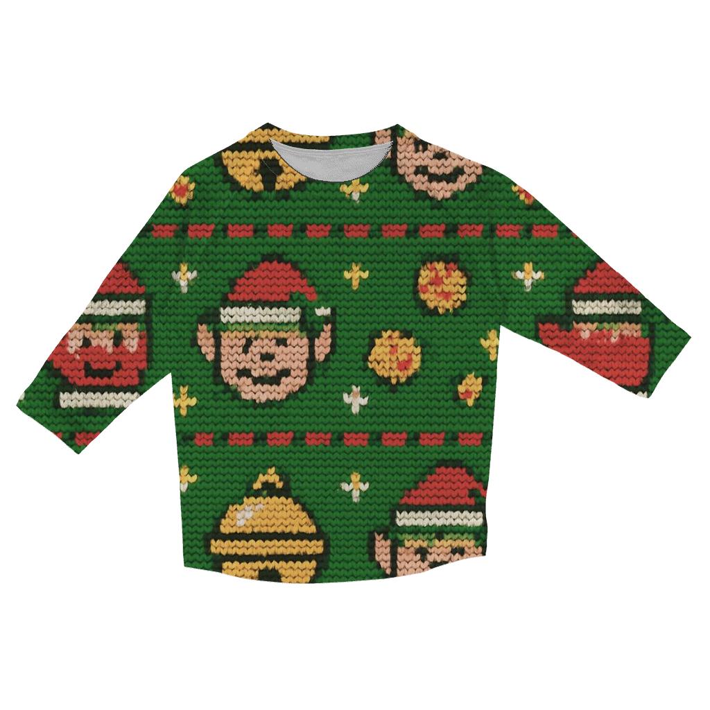Tacky Elf Mittens Jingle Grid Design printed three quarter sleeve shirts