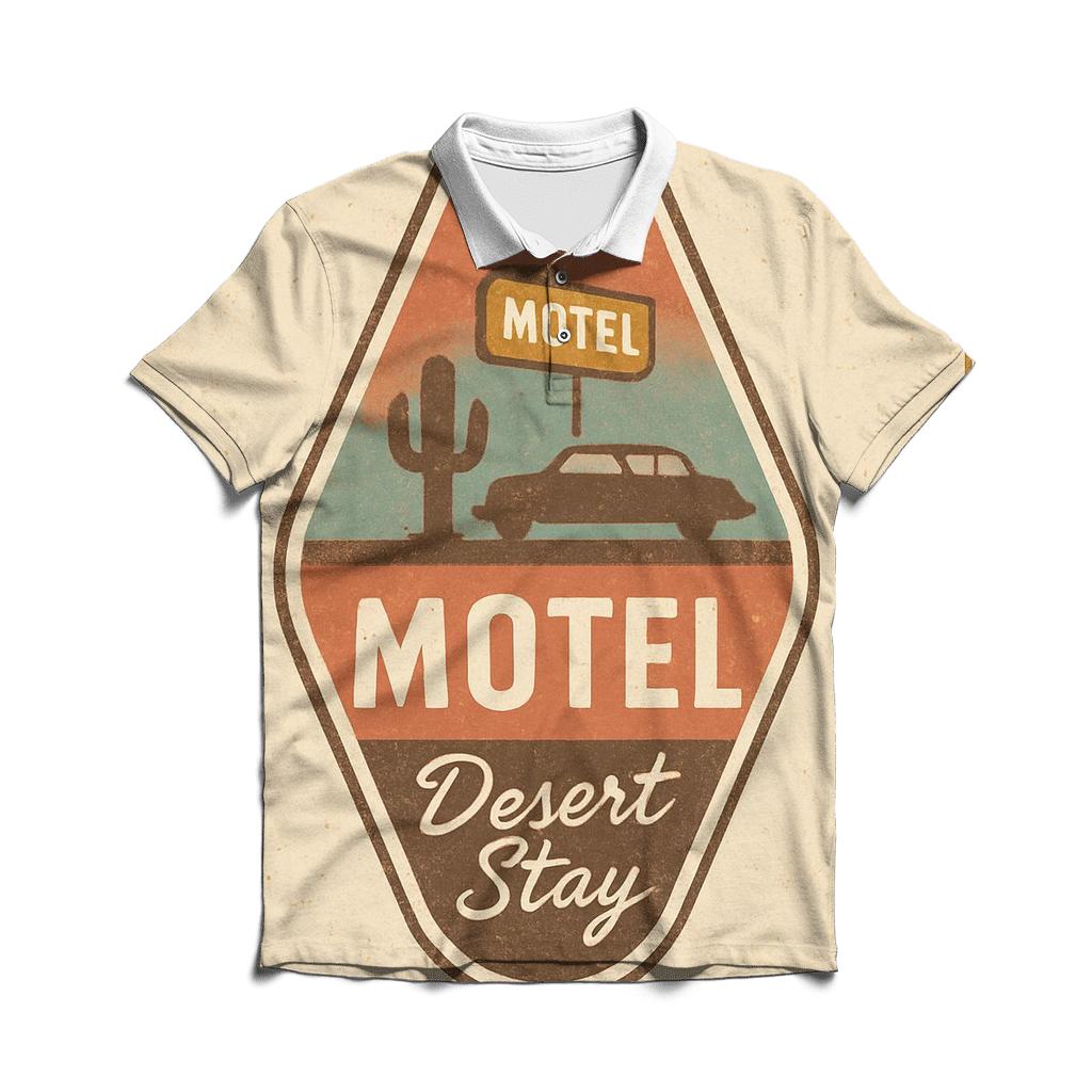 Retro Desert Motel Keychain Badge Design designer slim fit polos
