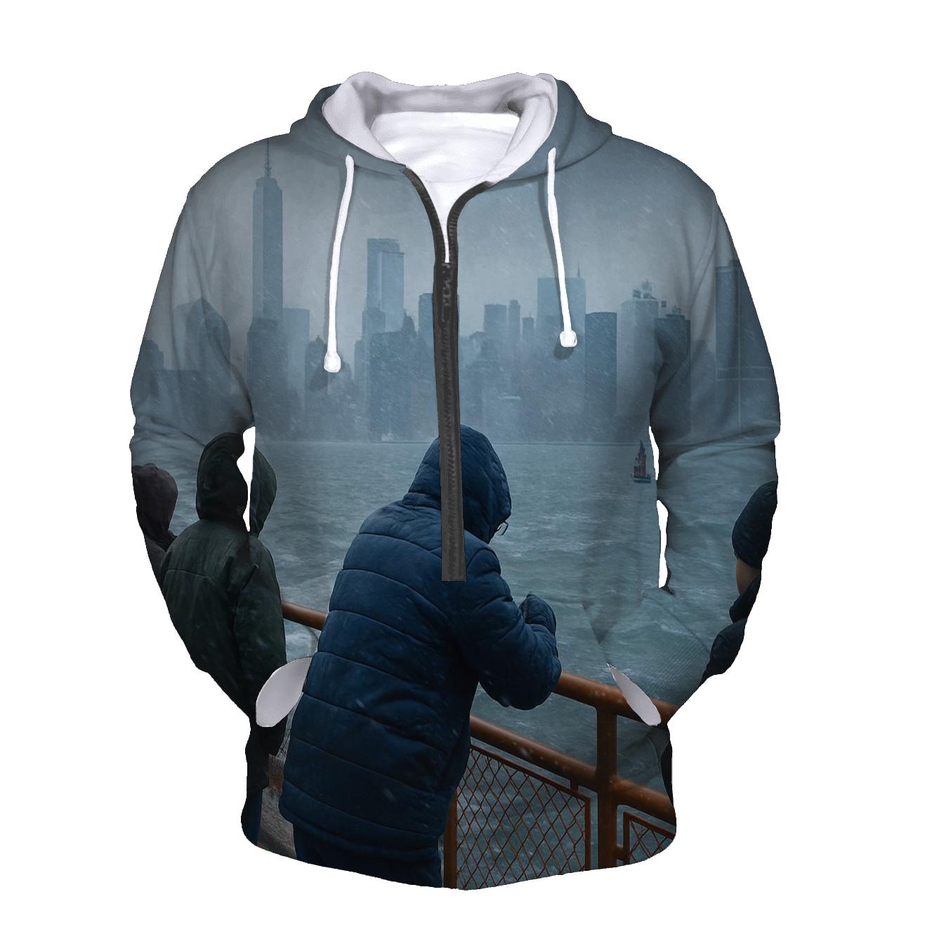 Snow Squall Panorama From The Staten Island Ferry lightweight hoodies