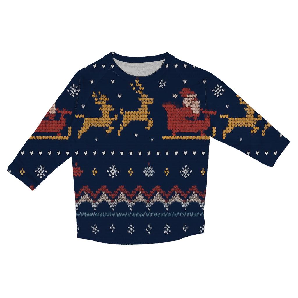 Santa Sleigh Pixel Runway Stripe Design custom 3/4 sleeve shirts
