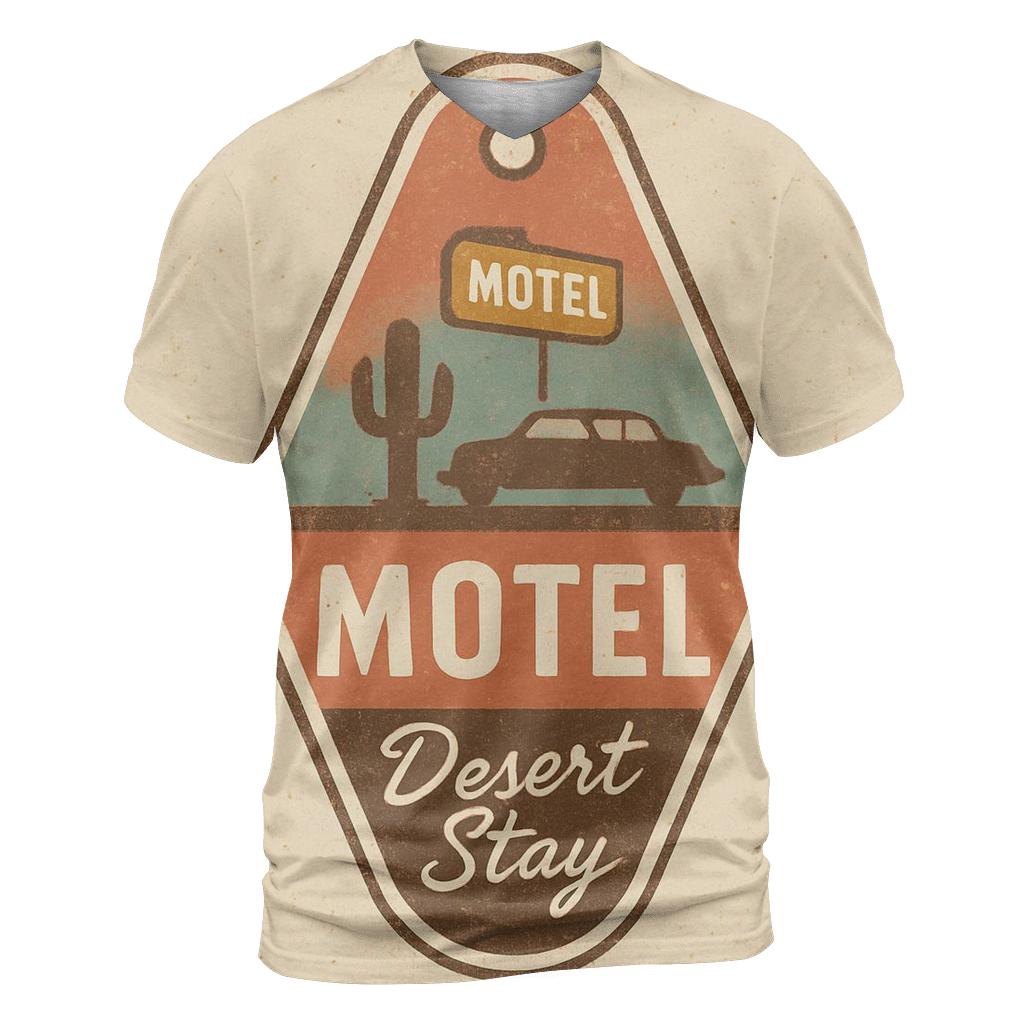 Retro Desert Motel Keychain Badge Design personalized full print shirts