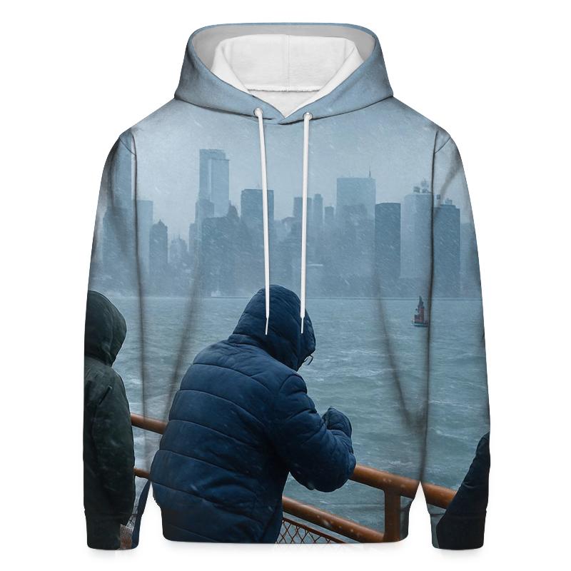 Snow Squall Panorama From The Staten Island Ferry hoodie designs