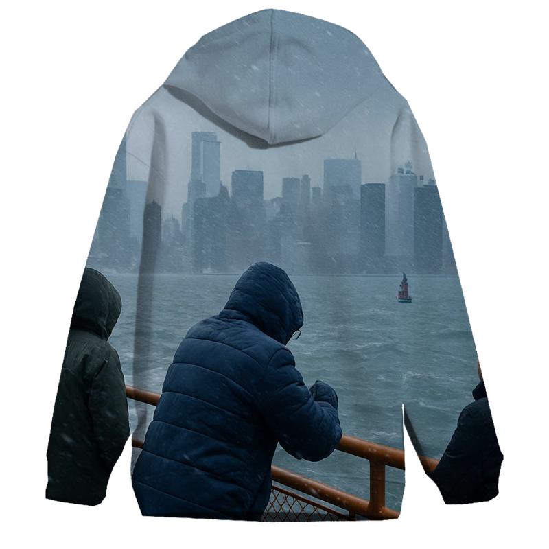Snow Squall Panorama From The Staten Island Ferry hoodie designs