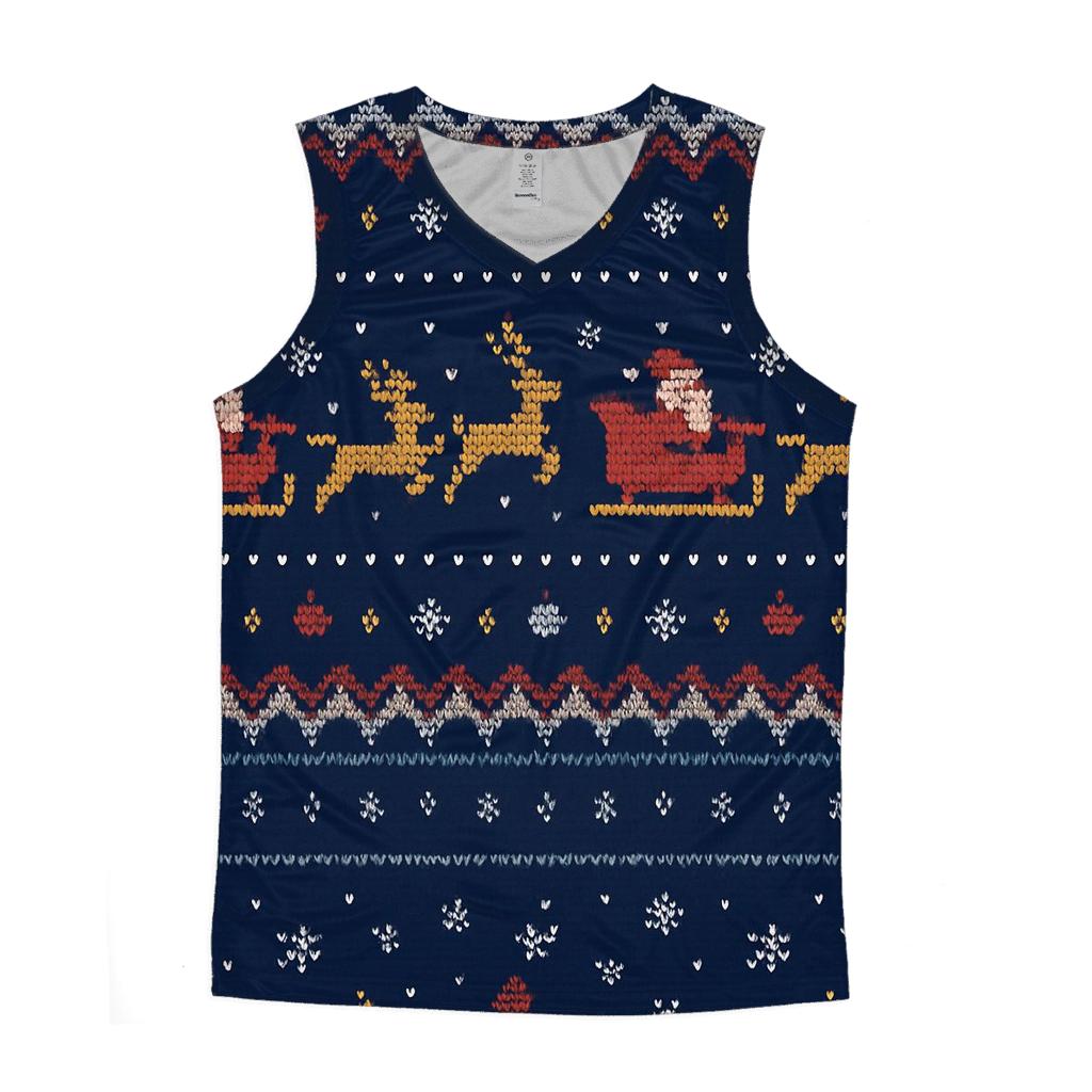Santa Sleigh Pixel Runway Stripe Design trendy fitted tank tops