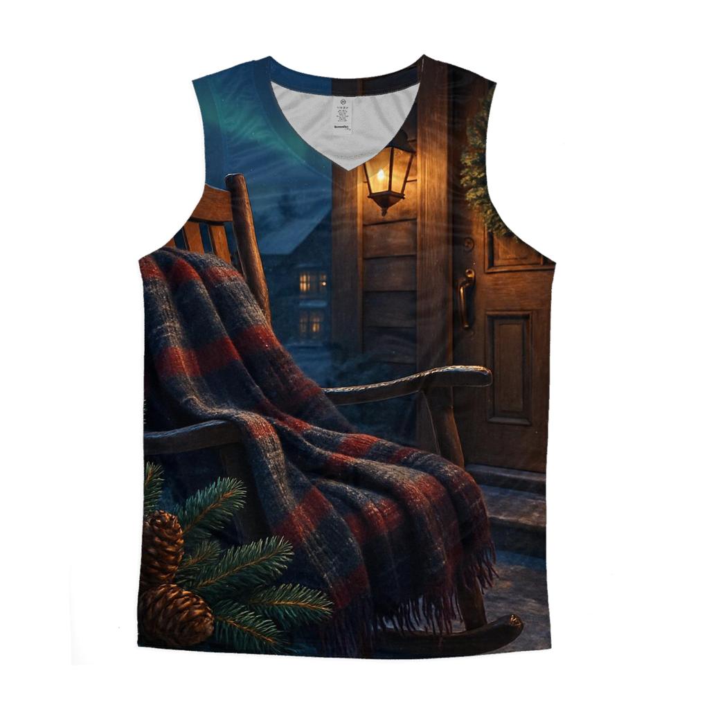 Evergreen Wreaths And Northern Lights Over The Snowy Porch stylish racerback tanks