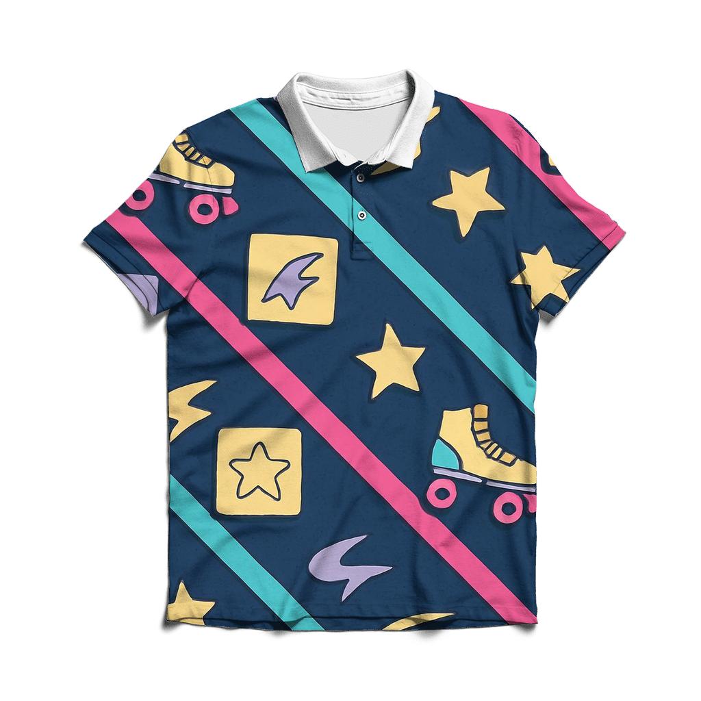 Neon Roller Rink Floor embroidered polo tops