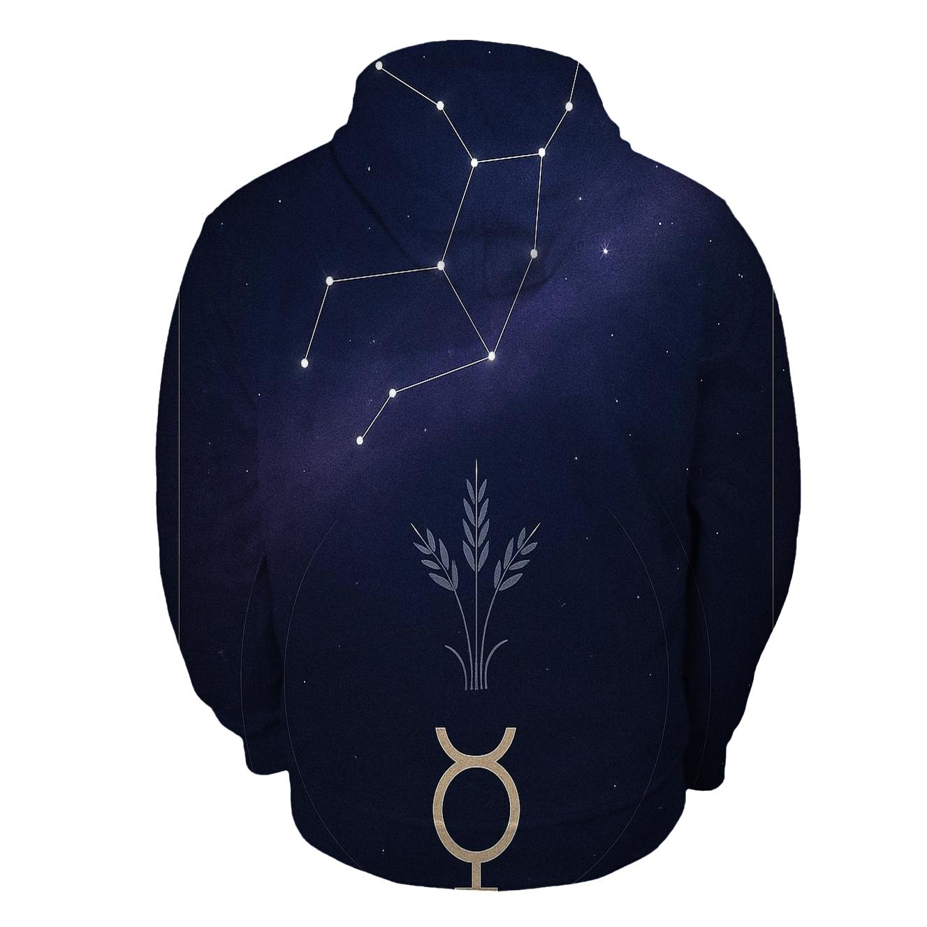 Virgo Harvest Star Chart With Mercury Sigil zip-up hoodies