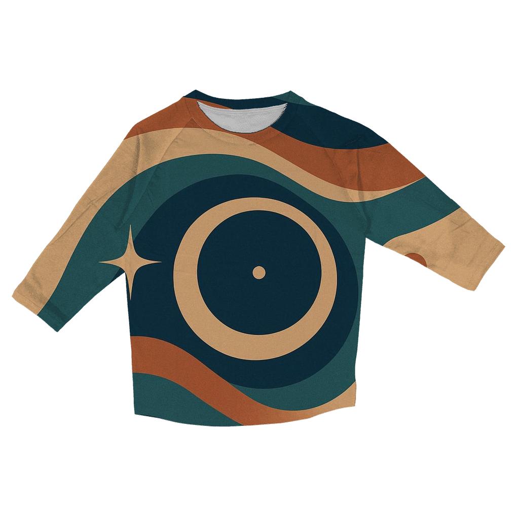 Cosmic Vinyl Record Waves stylish quarter sleeve tops
