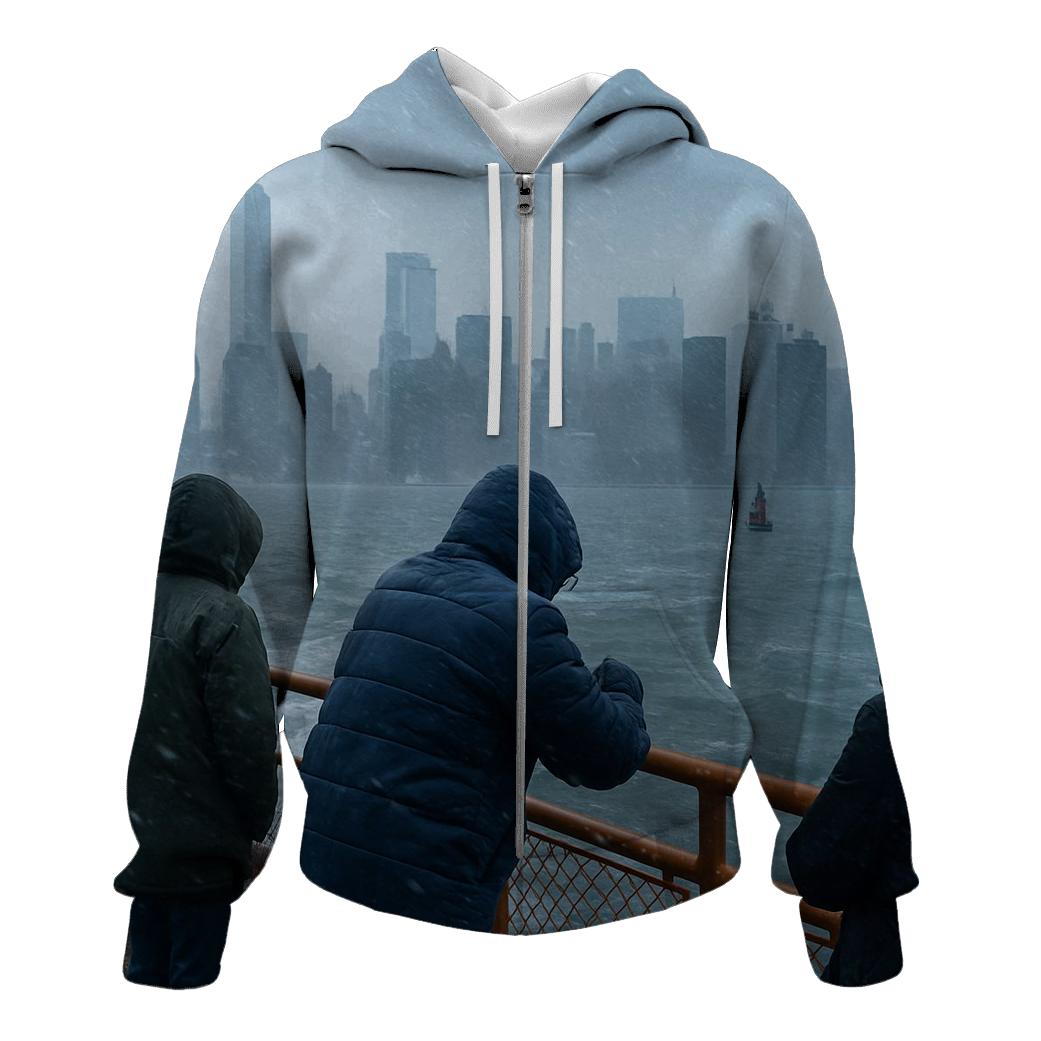Snow Squall Panorama From The Staten Island Ferry printed hoodies