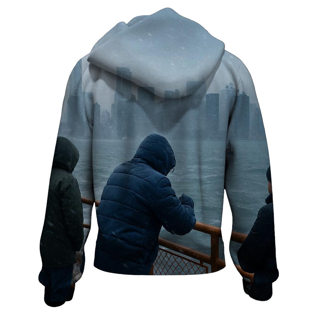 Snow Squall Panorama From The Staten Island Ferry printed hoodies