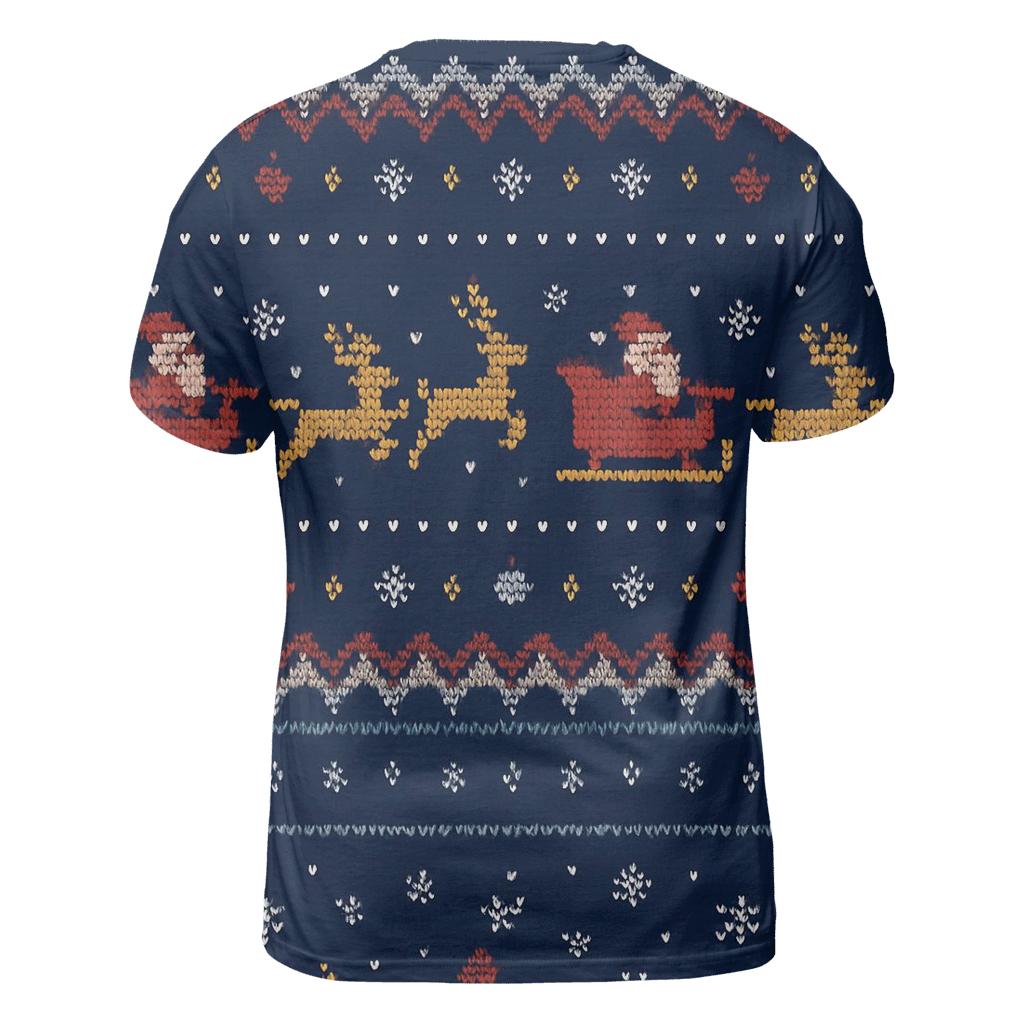 Santa Sleigh Pixel Runway Stripe Design trendy printed shirt styles