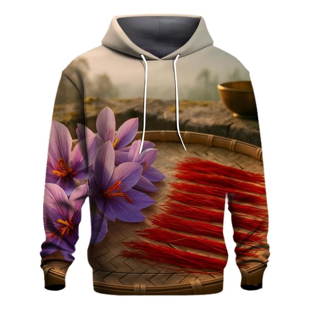Saffron Crocus Stigmas Drying On A Stone Terrace In Kashmir embroidered hoodies