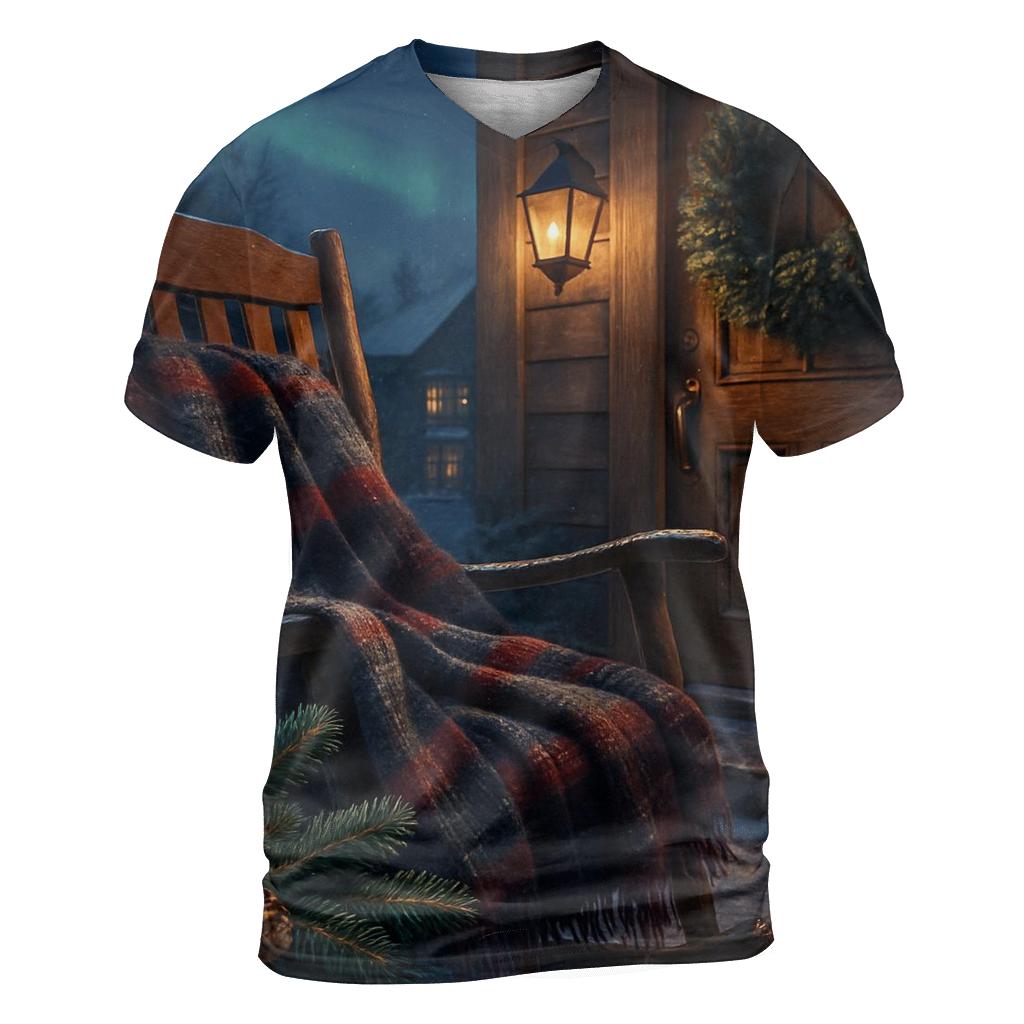 Evergreen Wreaths And Northern Lights Over The Snowy Porch vibrant all-over design tees