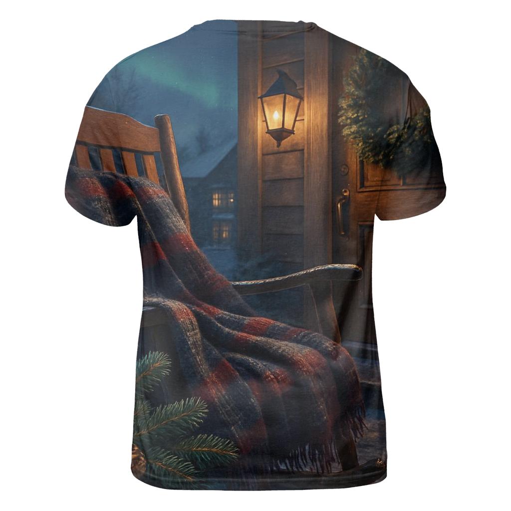 Evergreen Wreaths And Northern Lights Over The Snowy Porch vibrant all-over design tees