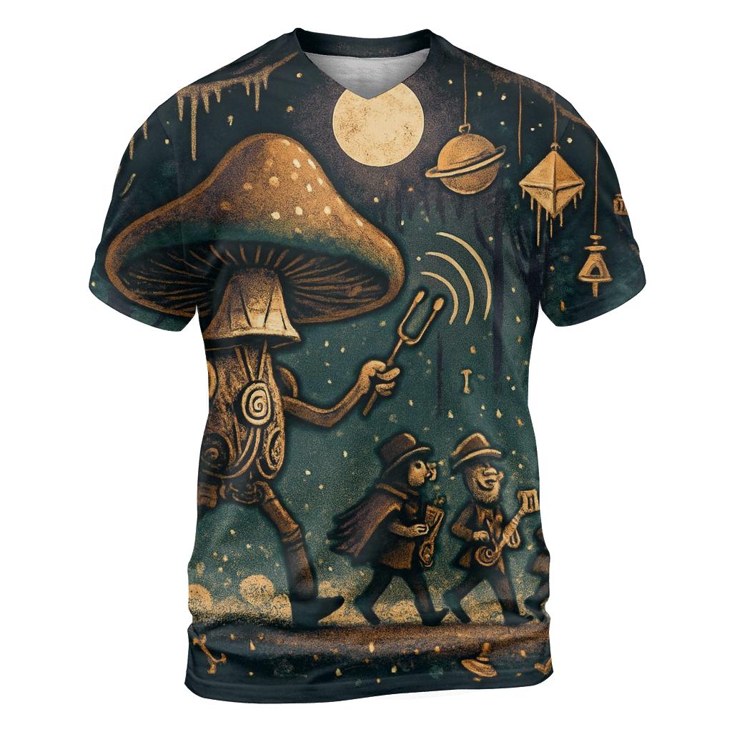 Clockwork Mushroom Parade artistic all-over print tops