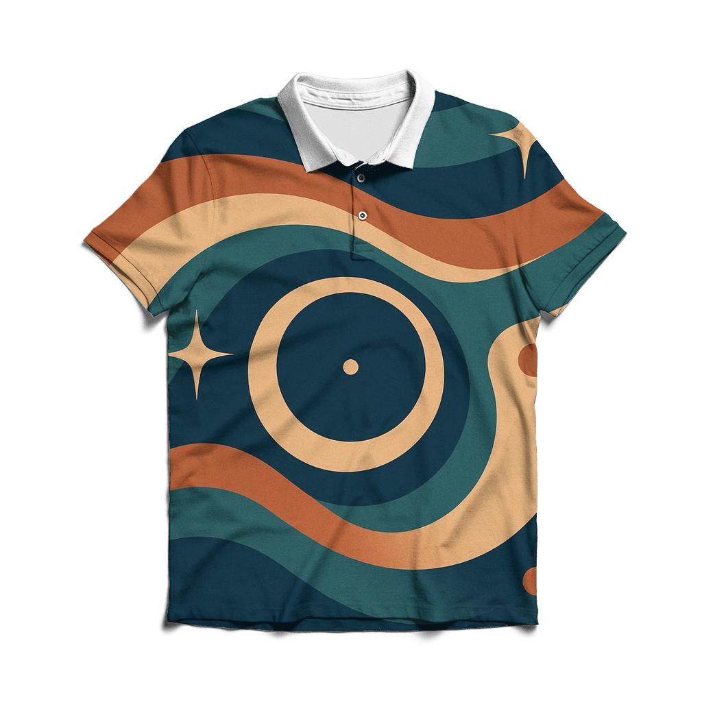 Cosmic Vinyl Record Waves stylish collar polo tees