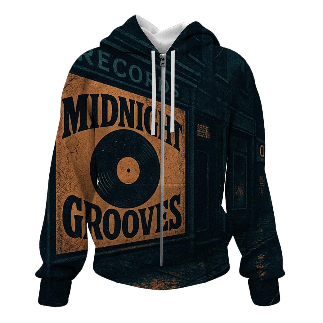 Worn Vinyl Record Shop Night Poster heavyweight hoodies
