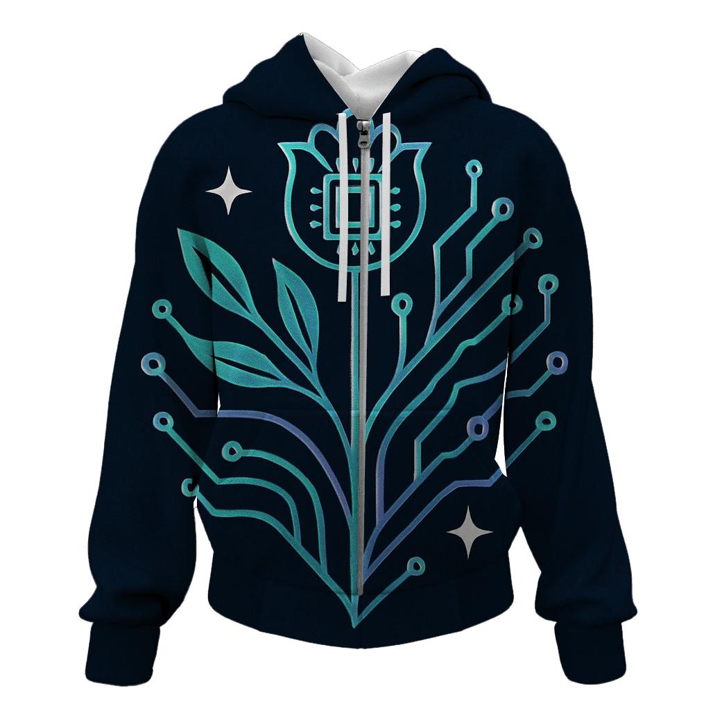 Aurora Circuit Botanical Emblem zip-up hoodies