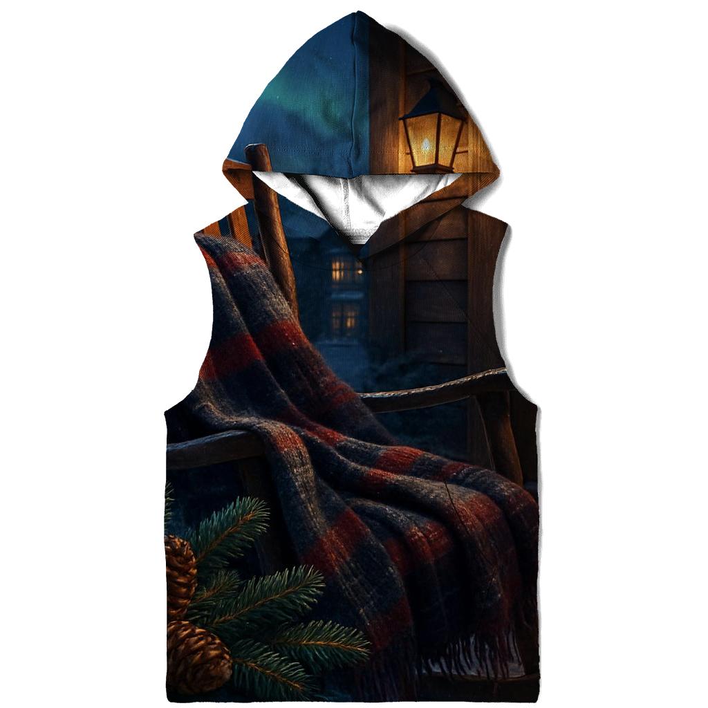 Evergreen Wreaths And Northern Lights Over The Snowy Porch hoodie designs