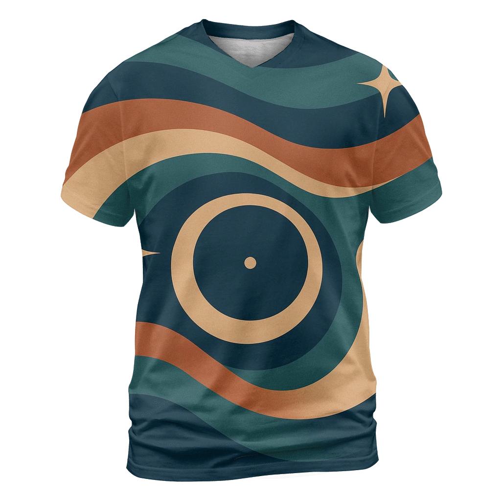 Cosmic Vinyl Record Waves artistic all-over print tops