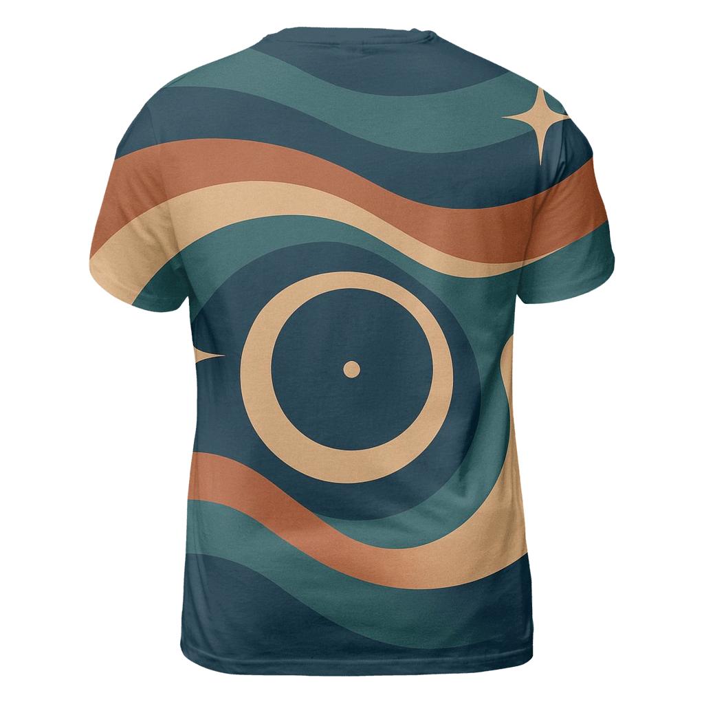 Cosmic Vinyl Record Waves artistic all-over print tops
