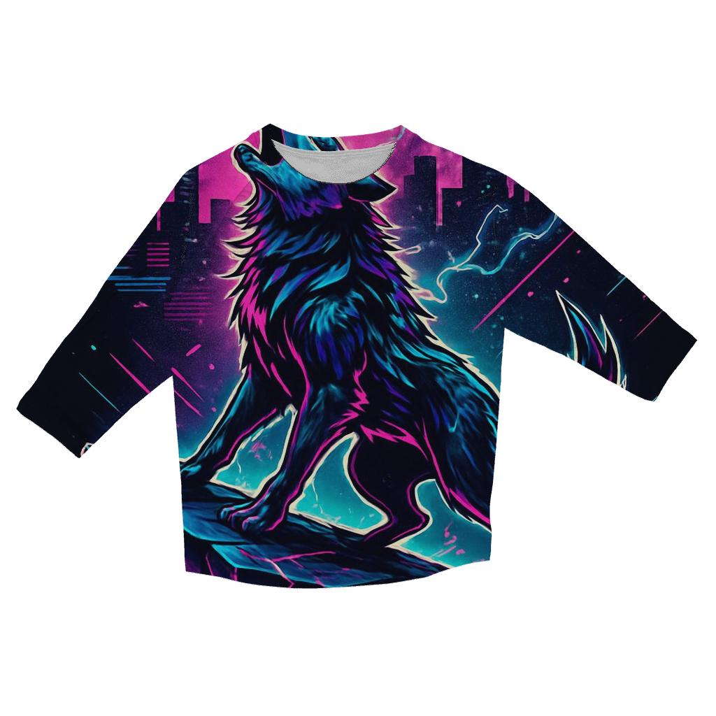 Neon Rift Howl Wolf printed three quarter sleeve shirts