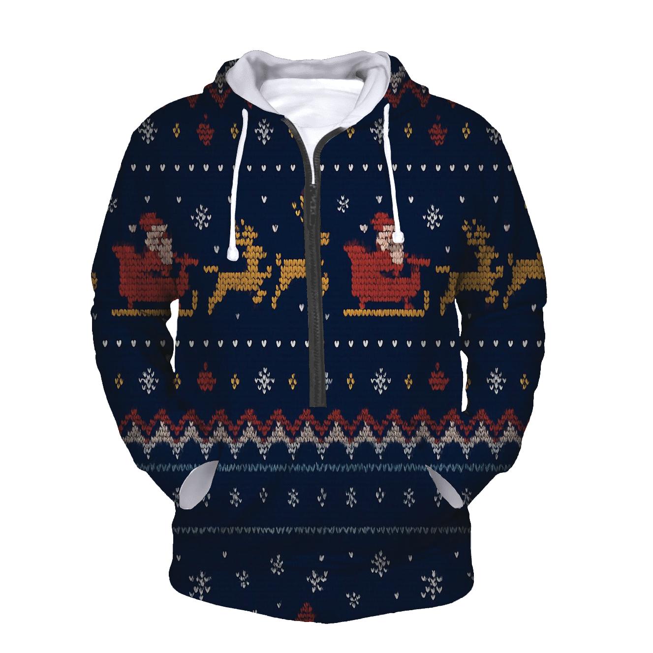 Santa Sleigh Pixel Runway Stripe Design hoodie trends