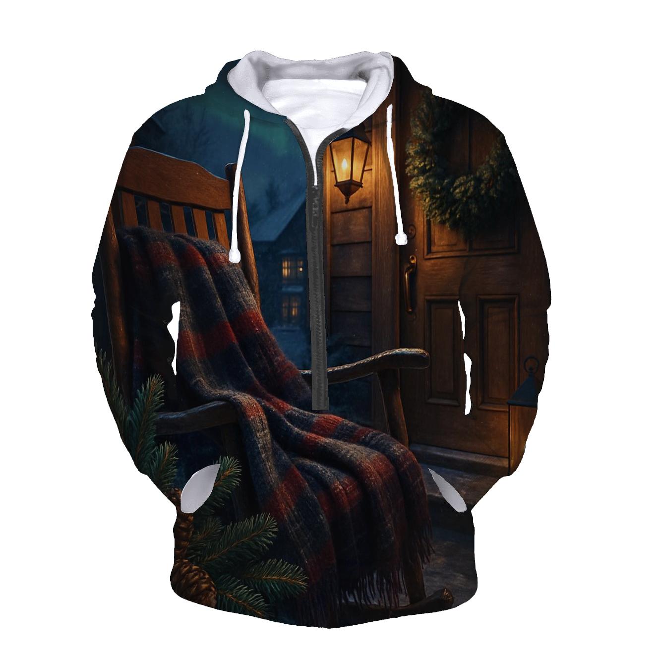 Evergreen Wreaths And Northern Lights Over The Snowy Porch premium hoodies