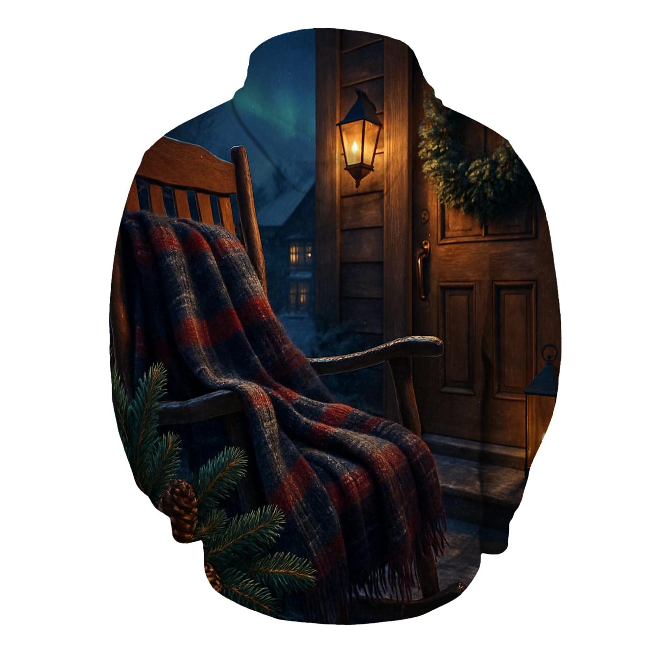 Evergreen Wreaths And Northern Lights Over The Snowy Porch premium hoodies