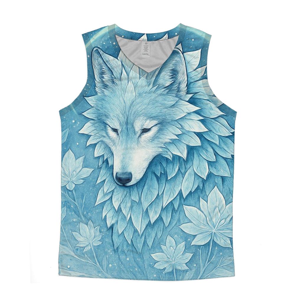 Frost Bloom Sentinel Wolf cotton sleeveless tops