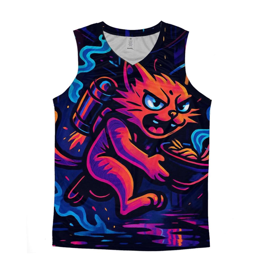 Neon Ramen Alley Jetpack Cat designer workout tanks