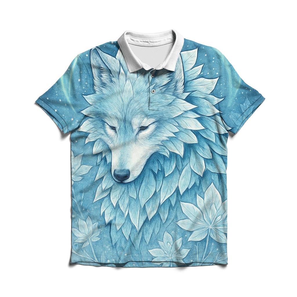 Frost Bloom Sentinel Wolf personalized polo shirts