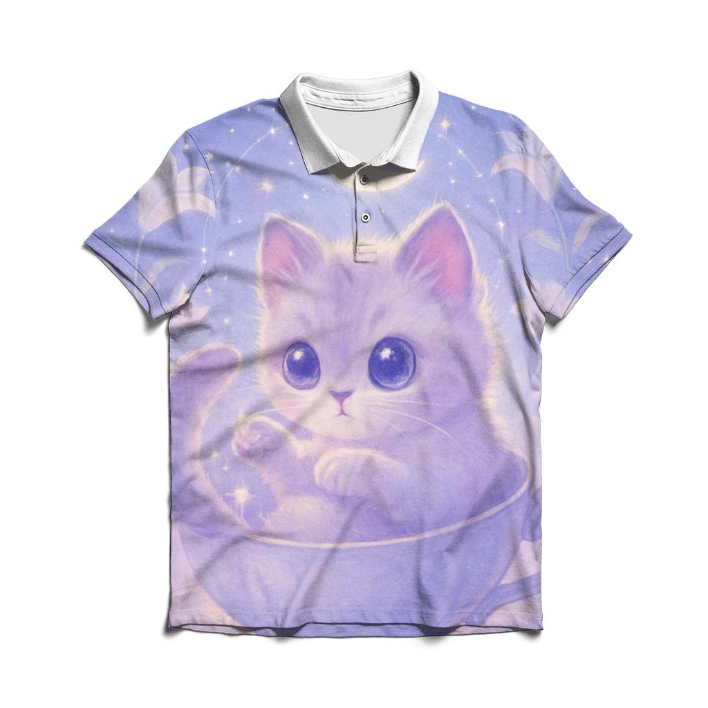 Moonlit Teacup Kitten Constellation embroidered polo tops