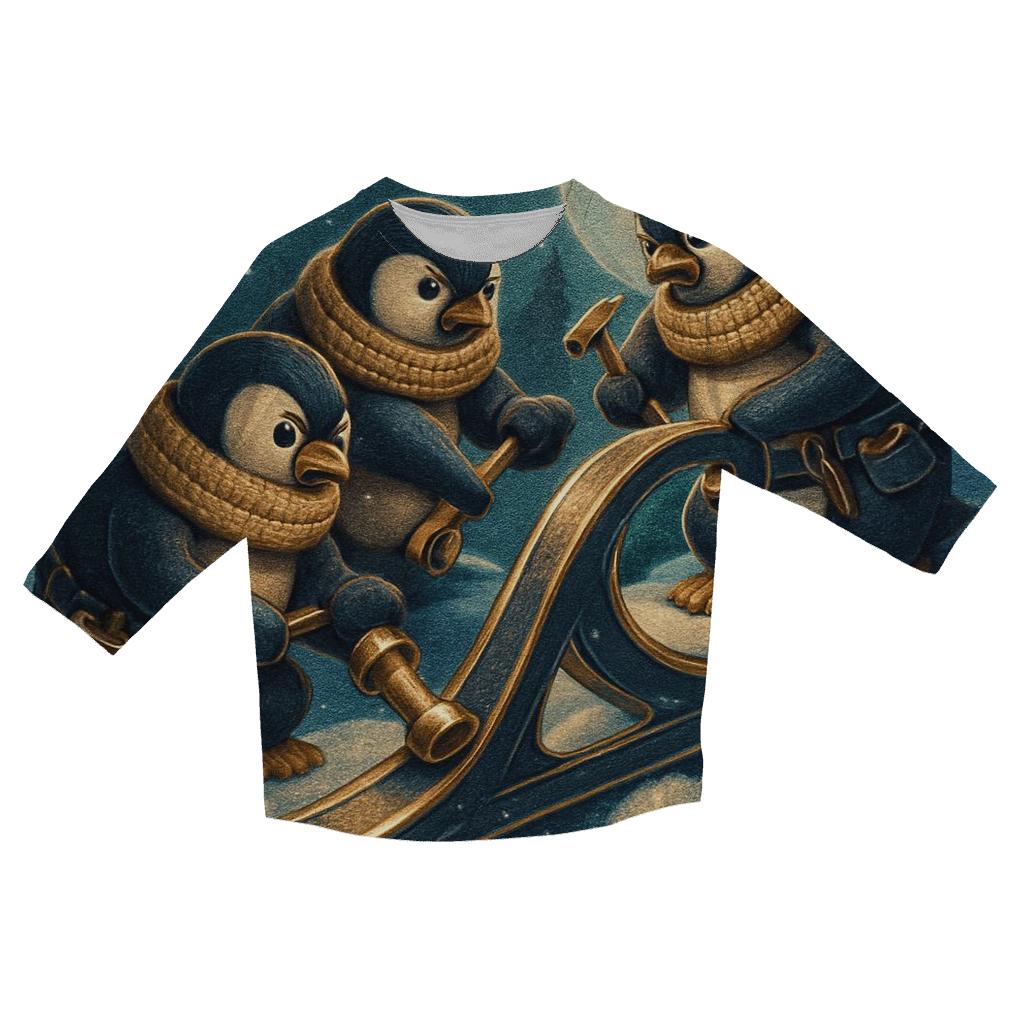 Midnight Sleigh Repair Crew Of Penguins casual three quarter sleeve shirts