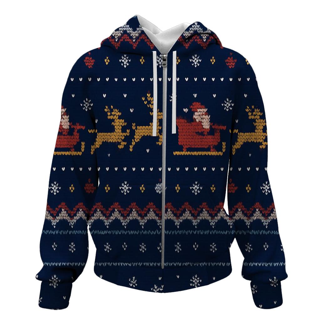 Santa Sleigh Pixel Runway Stripe Design lightweight hoodies