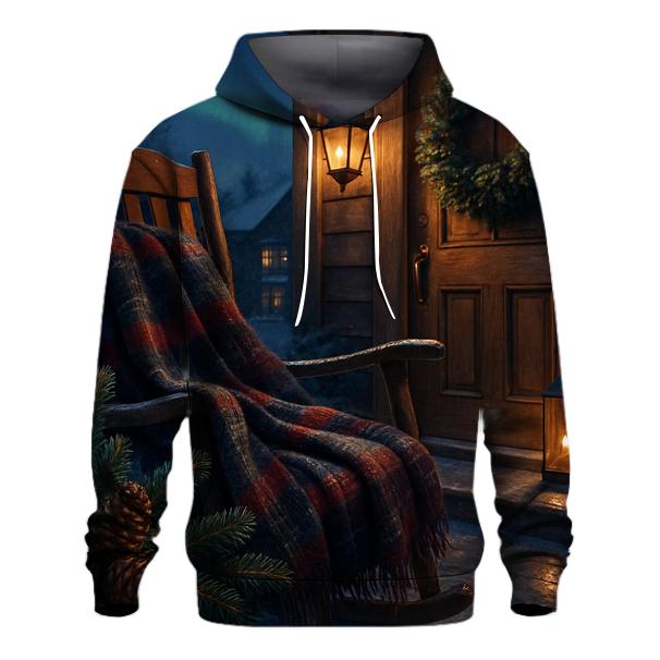 Evergreen Wreaths And Northern Lights Over The Snowy Porch premium hoodies